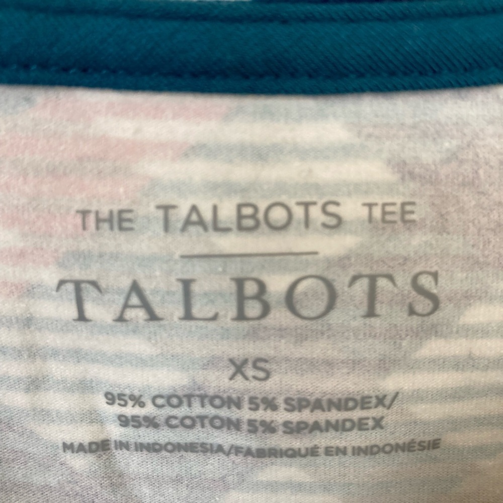 NWT Talbots Cotton Bateau Neck Tee - Diamond Print-3/4 Sleeve-Blue/Red/Green-XS - Picture 3 of 6
